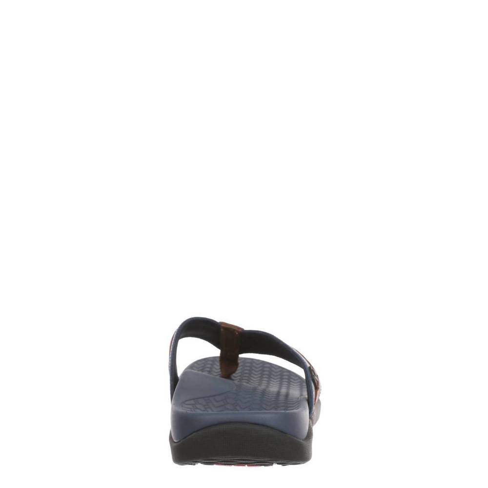 NEW VIONIC men's tide ii toe post sandal in in navy brown - Picture 3 of 5